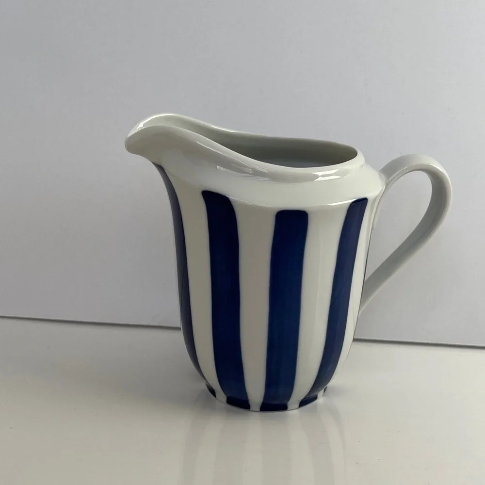 Vintage Lyngby Denmark Blue & White Striped Porcelain Creamer